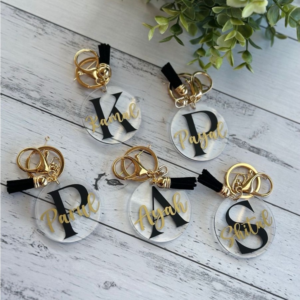 Personalized Acrylic Keychains with Gold and Black Letters 🎀